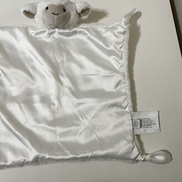 Pottery Barn Kids Lamb Lovey Security Blanket White Knotted Satin Blankie Plush - Picture 4 of 9